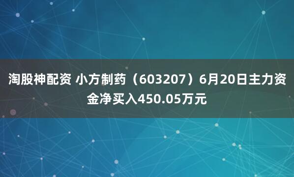 淘股神配资 小方制药（603207）6月20日主力资金净买入450.05万元