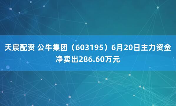 天宸配资 公牛集团（603195）6月20日主力资金净卖出286.60万元