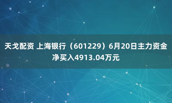天戈配资 上海银行（601229）6月20日主力资金净买入4913.04万元